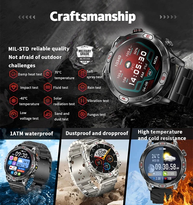 Relógio Inteligente Militar c/ GPS Novo 2024 // Masculino A466 * 466 HD Tela AMOLED //  Frequência Cardíaca / Bluetooth / Chamada IP68 // Smartwatches À prova d'água