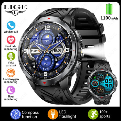Relógio Inteligente Masculino LIGE c/ Bateria de 1100mAh // Resistente à Água 30m // Chamadas Bluetooth / Monitor de Frequência Cardíaca / Monitor de Sono e Lanterna // Ideal para Esportes.
