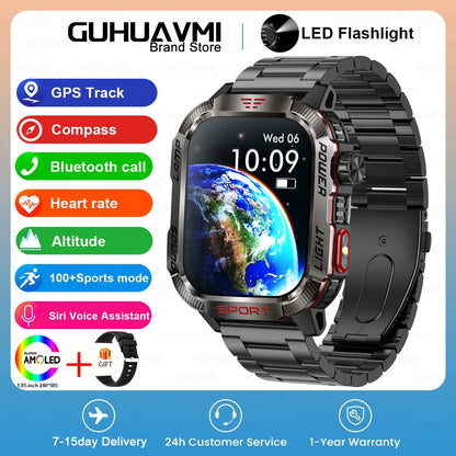 Novo relógio Inteligente Militar Robusto de Fitness 2025 Masculino // Com GPS / Lanterna / Bússola // Bateria de 600 mAh p/ Xiaomi // Relógio Inteligente Esportivo