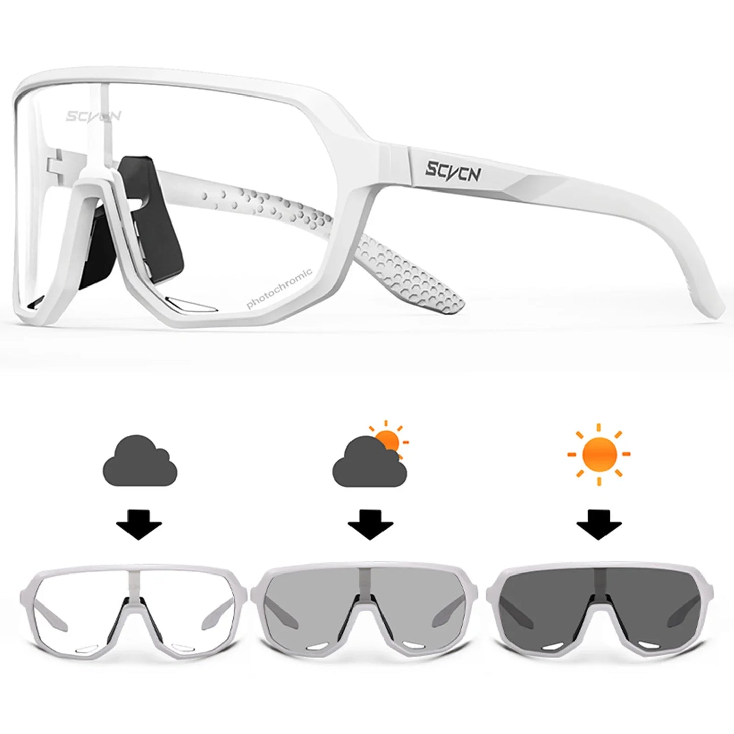 Óculos de Sol p/ Ciclismo Unissex p/ Caminhadas // Fotocromáticos SCVCN // Novos p/ Motociclismo, Bicicleta, Esportes ao Ar Livre // Proteção UV400