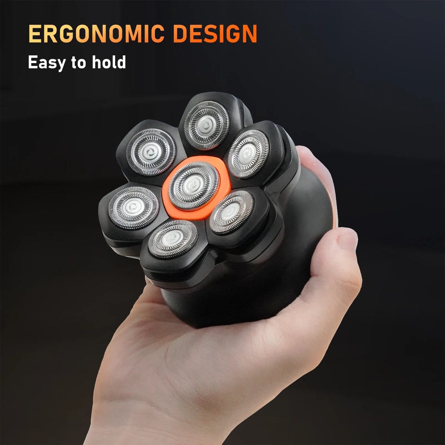 Aparador de Cabelo Elétrico MAXGROOM 7D p/ Homens Carecas // Para uso Seco e Molhado // Recarregável via USB // Com Visor LED e à Prova d'Agua.