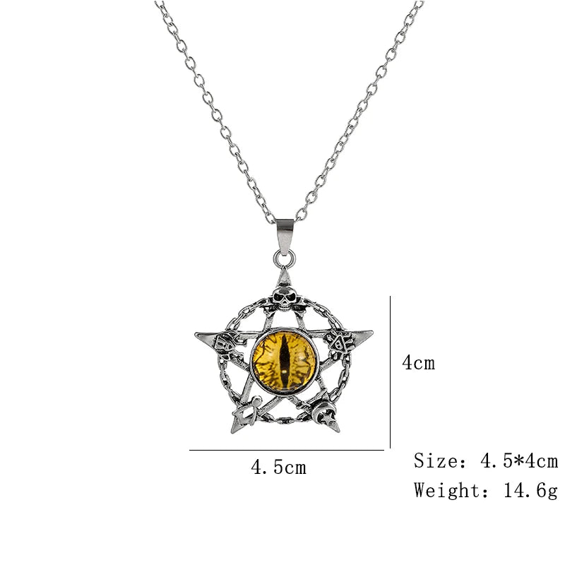 Colar c/ Pingente // Força e Proteção // Unissex // Estilo Punk Retrô // Forma de Pentagrama Devil's Eye  // Colar de Metal não Ajustável // Joia da Moda p/ Presente.