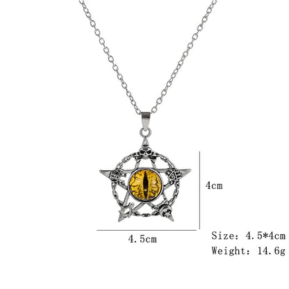 Colar c/ Pingente // Força e Proteção // Unissex // Estilo Punk Retrô // Forma de Pentagrama Devil's Eye  // Colar de Metal não Ajustável // Joia da Moda p/ Presente.