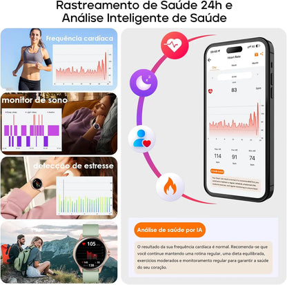 Relógio Feminino AURAFIT ELLA 1  AMOLED 1,32" // 150+ Modos Esportivos// Monitor Ciclo Menstrual // Saúde // Android/iOS