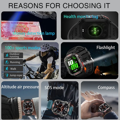 Novo relógio Inteligente Militar Robusto de Fitness 2025 Masculino // Com GPS / Lanterna / Bússola // Bateria de 600 mAh p/ Xiaomi // Relógio Inteligente Esportivo