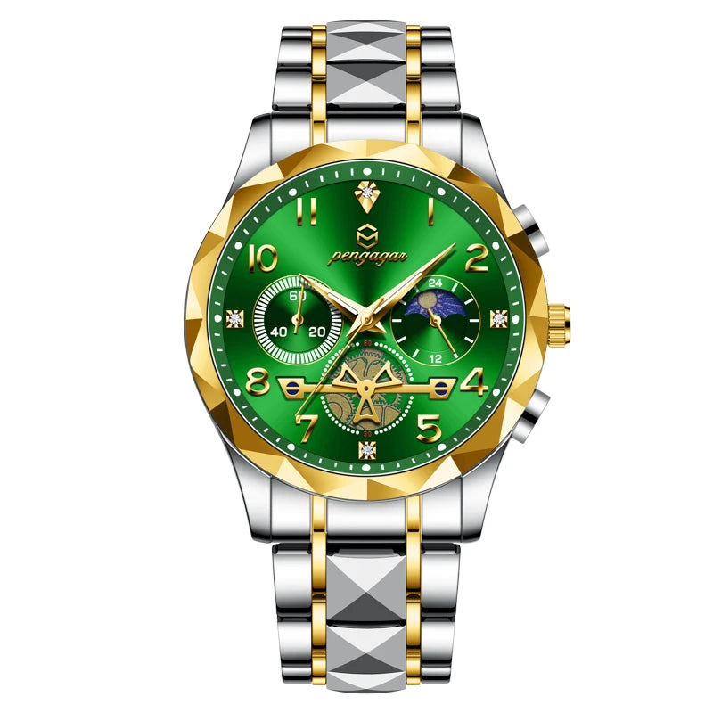 Relógio de Pulso Masculino de Luxo PENGAGAR // Cronógrafo, À Prova d'água / Luminoso // Aço Inoxidável // Esportivo de Alta Qualidade // Relógios de Quartzo