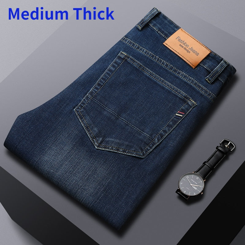 Jeans Masculino 2024 de Marca // Material fino DELIY // Grosso Linha Reta Algodão  // Negócios/Casuais // Cintura Alta luz cinza/azul