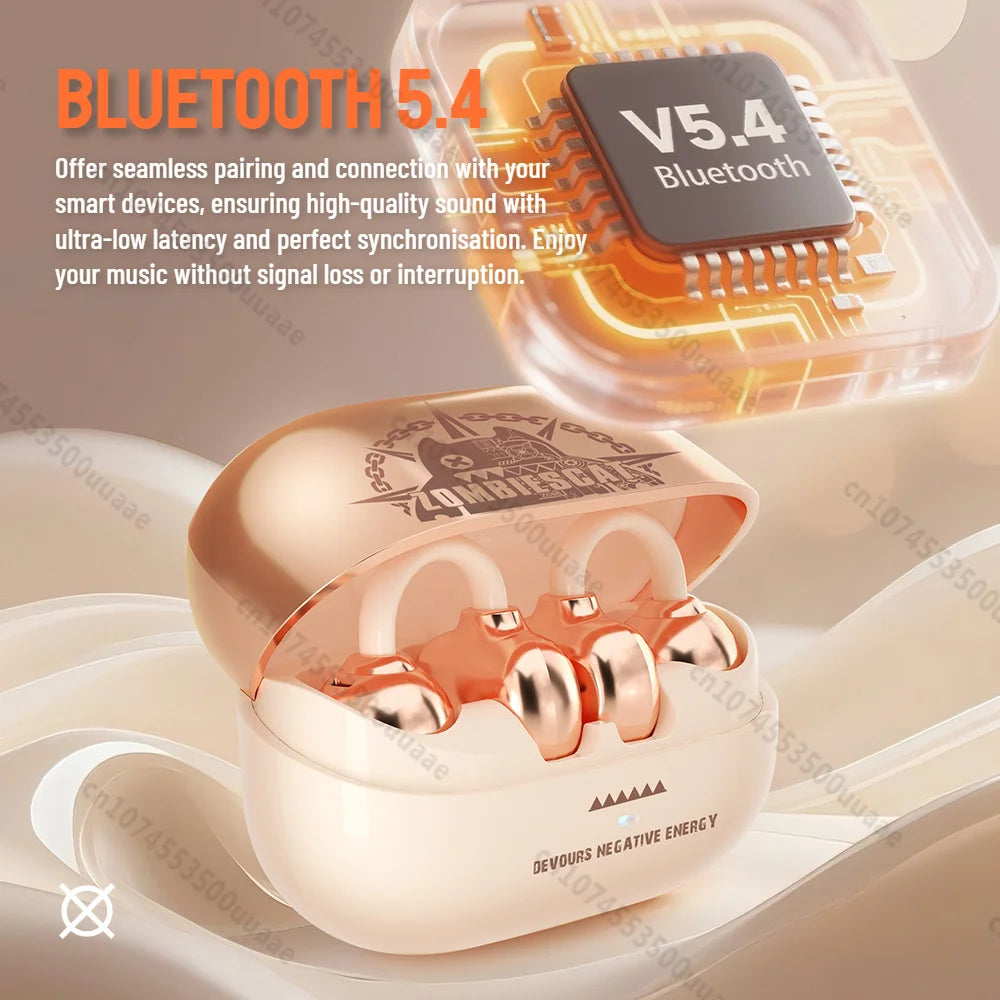 Fones de Ouvido Zombiescat B15 OWS c/ Clipe de Orelha // Som Estéreo Imersivo de 360° // Bluetooth 5.4, à Prova d'Água IPX4 // Para Esportes // TWS, s/ Fio.
