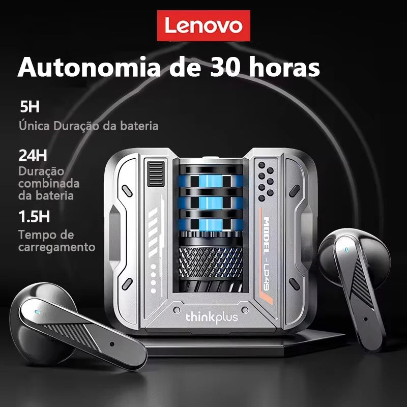 Fones de Ouvido p/Tradução 135 Idiomas em Tempo Real // Lenovo LP49 AI p/ Tradução s/ Fio Bluetooth 5.4 // Com Redução de Ruído HD p/ Chamadas // Escritório, Viagens //