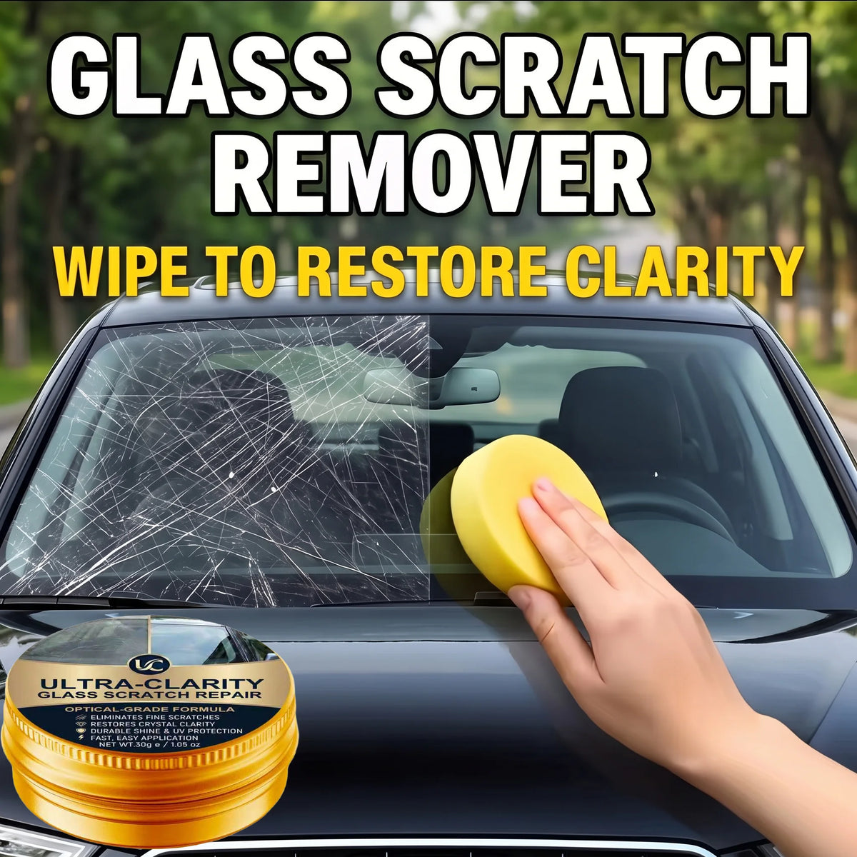 Pasta para Reparo de Riscos em Vidro // Pasta p/ Polimento de Para-Brisas Automotivos // Remove Riscos Superficiais e Manchas de Agua em Vidros de Automóveis, Janelas, Portas e Espelhos.