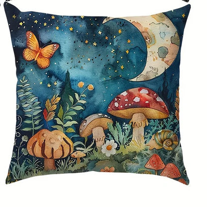 Capa de Almofada Quadrada 4 Tamanhos // Com Estampas de Cogumelo e Flor // Para Decoração de Sala de Estar/Sofá.