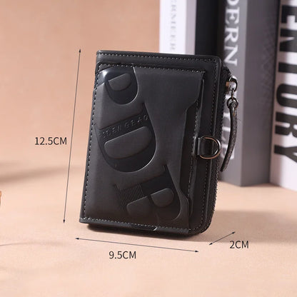 Carteira da Moda Masculina de Couro Sintético c/ Zíper Curto // Porta-Cartões Simples // Couro Macio // Clipe p/ Dinheiro // Porta-Moedas Retrô // Presentes p/ Estudantes