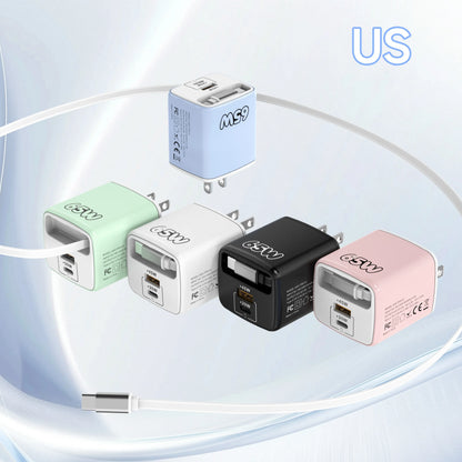 Carregador de Parede USB-C PD de 65W com Cabo USB-C Retrátil e Quick Charge 3.0 // Para iPhone 17 Pro, Samsung e Xiaomi // Padrões UE