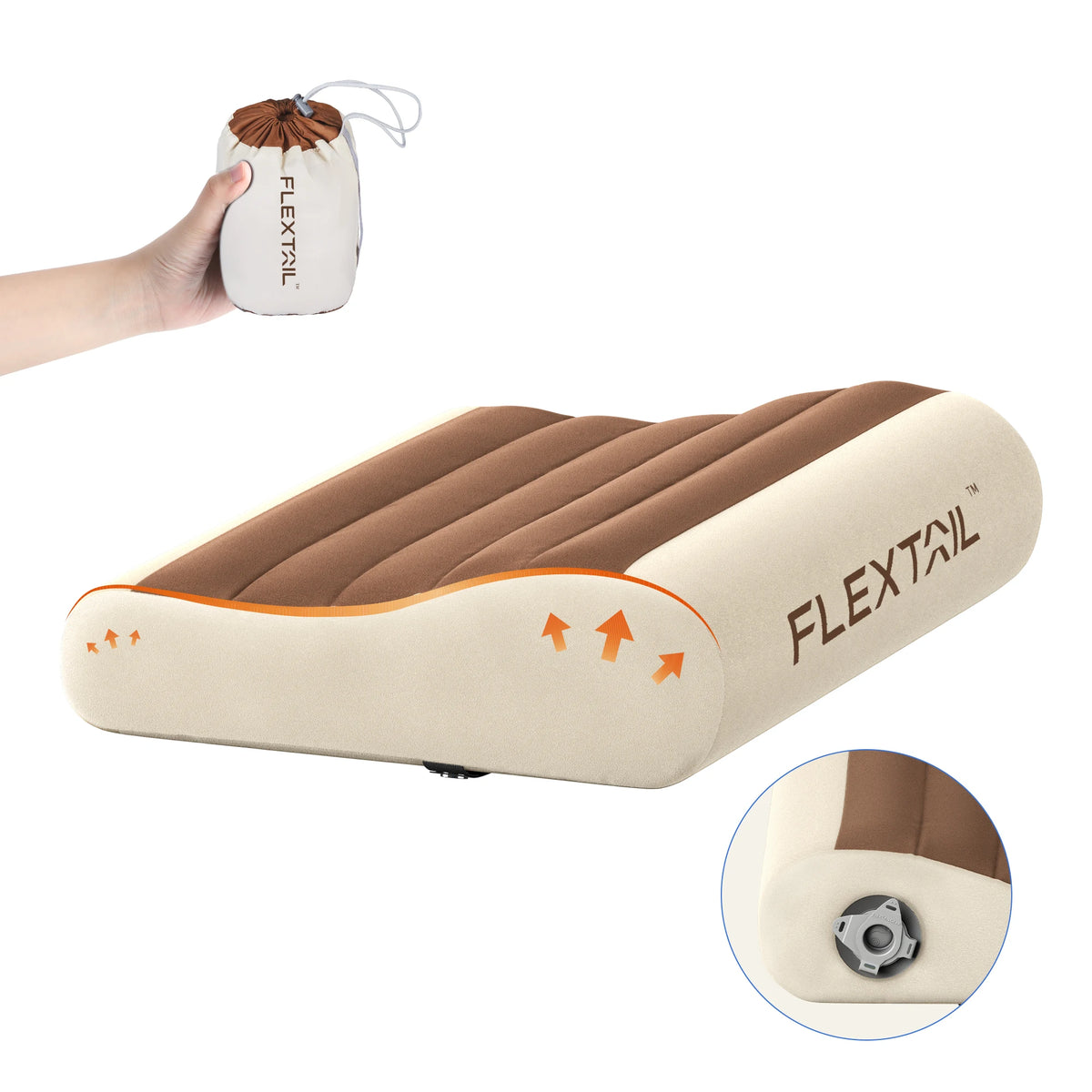 Travesseiro Inflável Ergonômico FLEXTAIL ZERO // Com Suporte Duplo p/ Viagem e Casa / Leve, Lavável e Ultrassilencioso