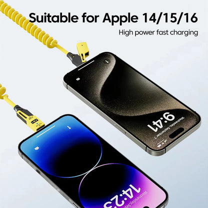Cabo Espiral 4 em 1 c/ Carregamento Rápido PD (27W/65W) // USB Tipo C para Tipo C e Lightning // Para iPhone 15/16, Samsung e Xiaomi