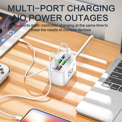 Carregador USB Rápido 6 em 1 // Régua de Energia // Estação de Carregamento de Mesa // Adaptador de Tomada USB p/ iPhone 16 Home