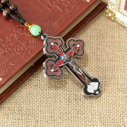 Colar Santo Graal de Jesus c/ Cruz Católica HTISOK // Caixa Sagrada // Rosário // Materiais Litúrgicos Banhados a Ouro