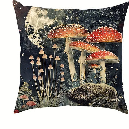 Capa de Almofada Quadrada 4 Tamanhos // Com Estampas de Cogumelo e Flor // Para Decoração de Sala de Estar/Sofá.