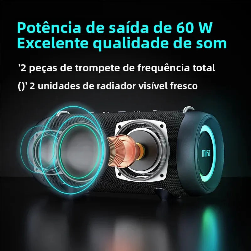 Caixa de Som Bluetooth Mifa A90 com Potência de Saída de 60W // Amplificador Classe D c/ Excelente Desempenho de Graves // Ideal p/ Camping.