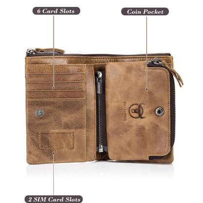 Carteira Masculina BULLCAPTAIN em Couro Autêntico // Modelo Curto // Estilo Retrô // Com aAlta Proteção RFID // Nova Carteira Curta.