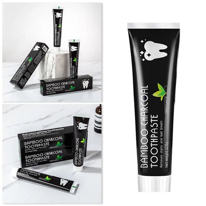Creme Dental Preto de Bambu para Clareamento Dental 105g // Limpeza Profunda Carvão // Clareamento Dental Multiuso // Creme Dental Preto