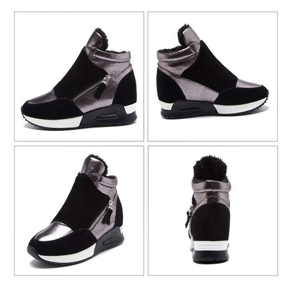 Botas de Camurça YUYAN HAPPY HOUR Sapatos de Inverno // Couro Feminino Sapatos quentes // Moda Ins Tênis Femininos Altura Crescente Botas de Neve kt004