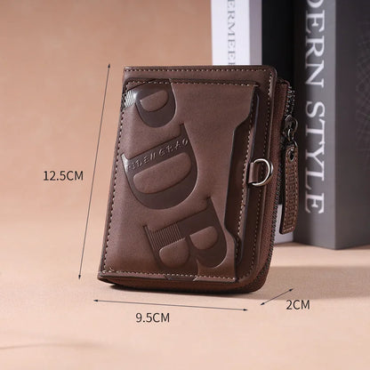 Carteira da Moda Masculina de Couro Sintético c/ Zíper Curto // Porta-Cartões Simples // Couro Macio // Clipe p/ Dinheiro // Porta-Moedas Retrô // Presentes p/ Estudantes