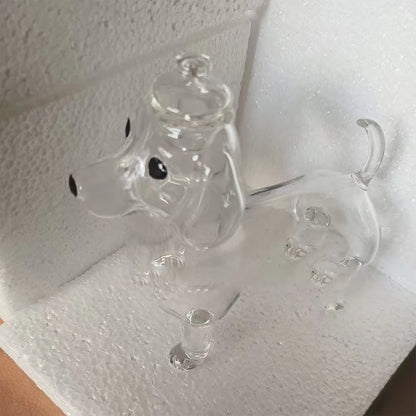 Pote de Vidro p/ Petiscos c/ Tema de Cachorro Dachshund // Com Tampa Hermética // Ideal p/ Armazenar Alimentos e Guloseimas p/ Cães.