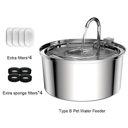 Fonte de Água Automática e Recarregável p/ Pets (Cães e Gatos) // Aço Inoxidável, 3,2 L (108 oz), Sem Fio, 5V, c/ Sensor de Movimento