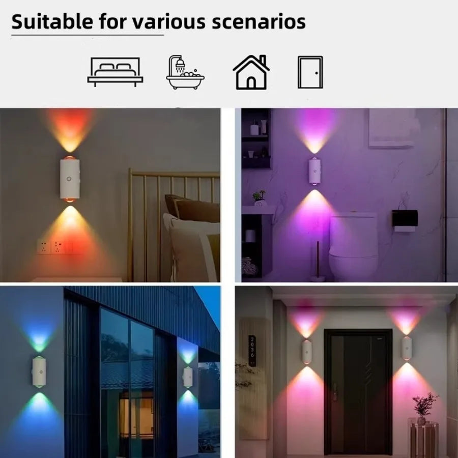 Luminária de Parede Inteligente c/ Sensor Infravermelho e Carregamento // Instalação Magnética Autoadesiva // Holofote RGB // Ideal p/ Decoração // Iluminação Ambiente e Luz Noturna.