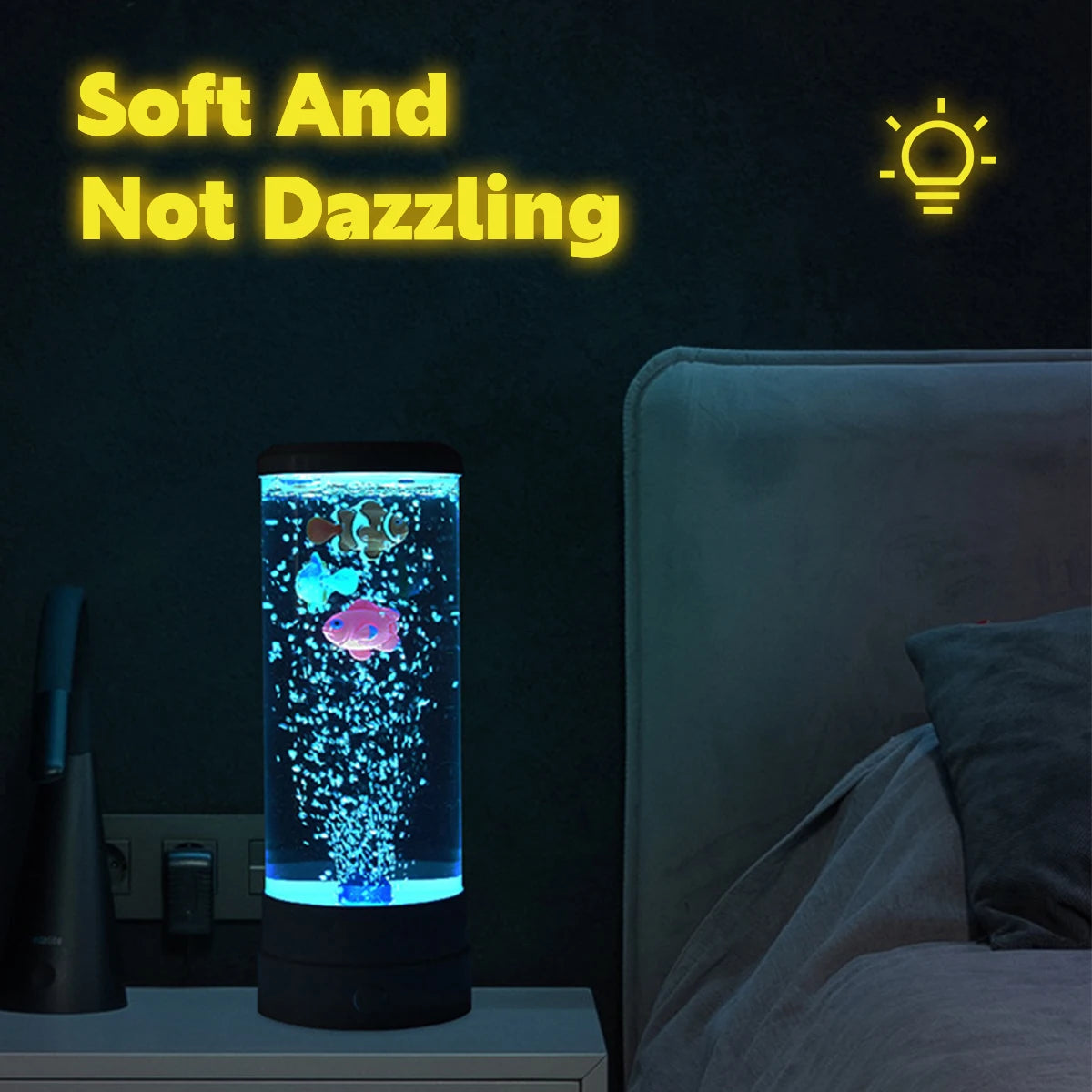 Kit de Lâmpada LED em Formato de Peixe para Aquário // Multicolorida, c/ Mudança de Cor // Luz Noturna Decorativa para Tanque de Aquário // Simulação de Peixes e Bolhas // Ideal para Casa, Escritório e Sala de Estar.