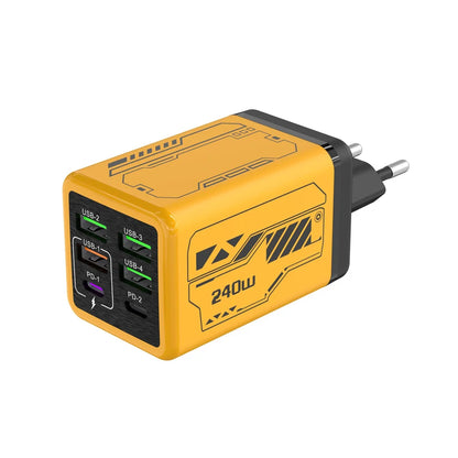 Carregador 6 em 1 de 240 W c/ Carregamento Rápido PD // Compatível c/ IPhone, Samsung e Xiaomi // Com Plugues UE/EUA.
