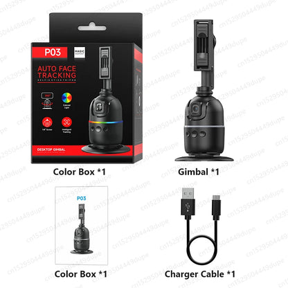 Tripé de Rastreamento Inteligente p/ Câmera de Smartphone // Luz Colorida // Rotação de 360 Graus // Follow Focus // Gimbal p/ Fotografia ao Vivo no TikTok