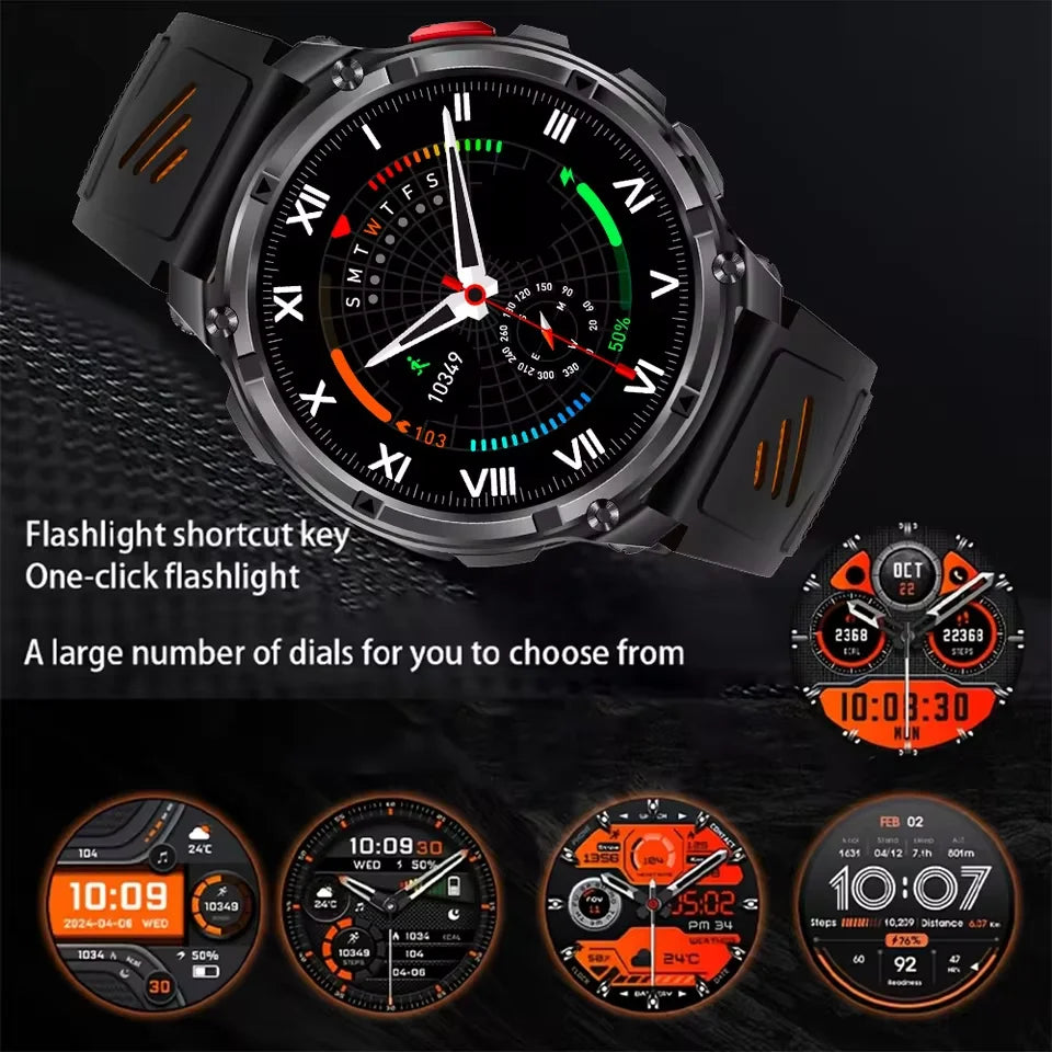 Novo Smartwatch Masculino AMOLED de 1100mAh (2026) // Com mais de 170 Recursos p/ Esportes e fitnessM // Lanterna LED // Classificação IP69 de Resistência à Água // Chamadas Bluetooth e GPS // Compatível com iOS.