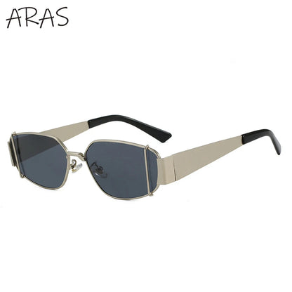 Óculos de Sol Retangulares Punk da Moda Femininos 2025 // Armação de Metal Irregular de Marca de Luxo // Óculos de Sol Sexy Vintage p/ Viagem