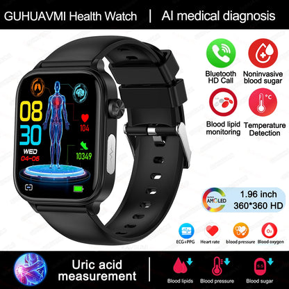 Novo 2025 ECG+PPG Relógio Inteligente de Grau Médico Feminino // Açúcar no Sangue // Lipídios no Sangue // Ácido Úrico // Rastreador de Saúde Menstrual // Smartwatches