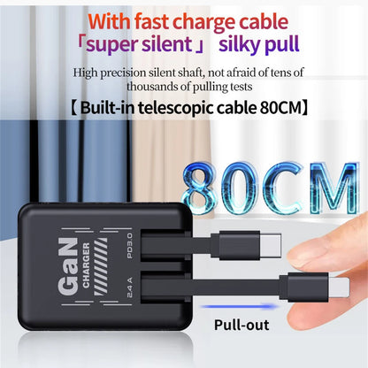 Carregador Rápido Portátil Multifuncional Dobrável GaN 20W PD3.0 // Com Proteção de Carga e Cabo Tipo-C Retrátil