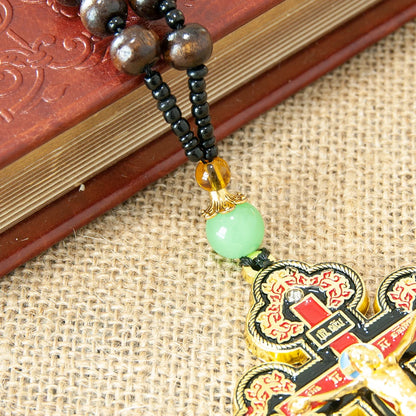 Colar Santo Graal de Jesus c/ Cruz Católica HTISOK // Caixa Sagrada // Rosário // Materiais Litúrgicos Banhados a Ouro