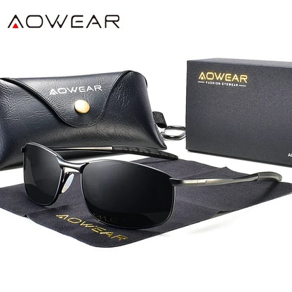 Óculos de Sol Espelhados Polarizados Retrô AOWEAR Unissex // Óculos de Sol Vintage c/ Proteção UV400 // Óculos de Direção Leves c/ Estojo
