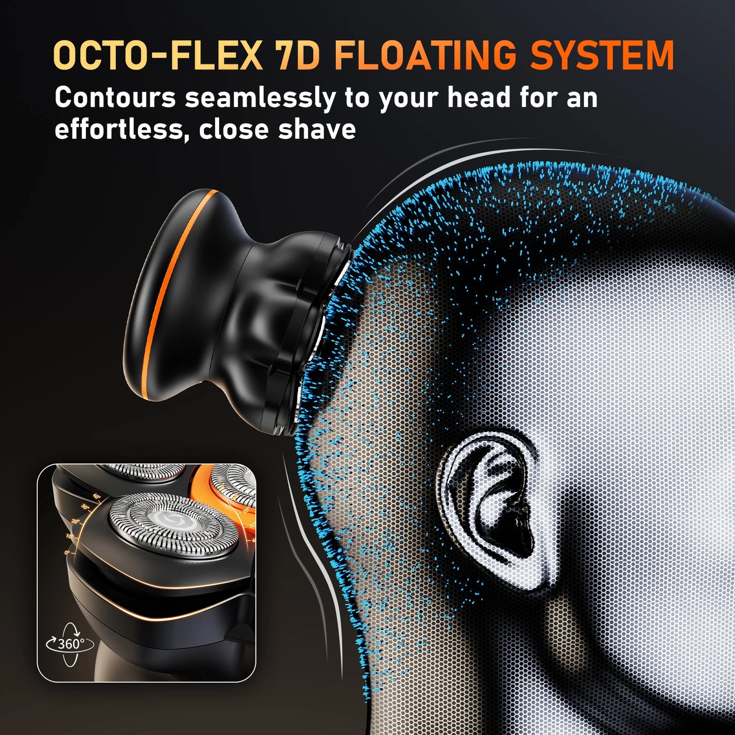 Aparador de Cabelo Elétrico MAXGROOM 7D p/ Homens Carecas // Para uso Seco e Molhado // Recarregável via USB // Com Visor LED e à Prova d'Agua.