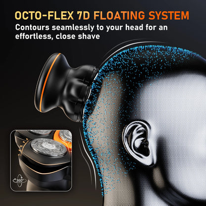 Aparador de Cabelo Elétrico MAXGROOM 7D p/ Homens Carecas // Para uso Seco e Molhado // Recarregável via USB // Com Visor LED e à Prova d'Agua.