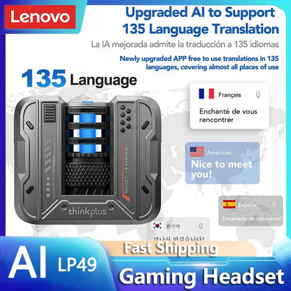 Fones de Ouvido p/Tradução 135 Idiomas em Tempo Real // Lenovo LP49 AI p/ Tradução s/ Fio Bluetooth 5.4 // Com Redução de Ruído HD p/ Chamadas // Escritório, Viagens //