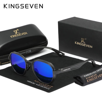 Óculos de Sol Originais da Marca KINGSEVEN // Polarizados, UV400, Luxo // Óculos Femininos // Armação Redonda // Estilo Casual e Moderno p/ Uso Externo.