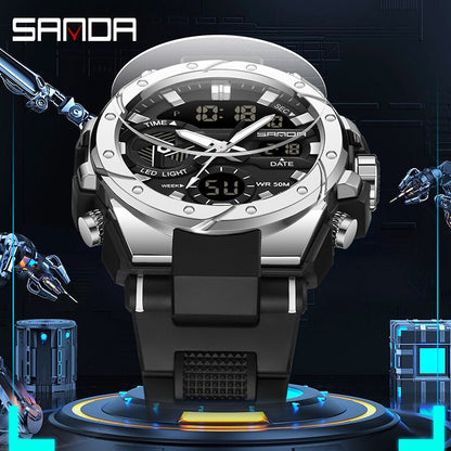 Relógio Digital SANDA 3313 de Pulso Multifuncional // Tendência da moda // Estilo Militar, Para atividades ao ar livre // À Prova d'Água 50M