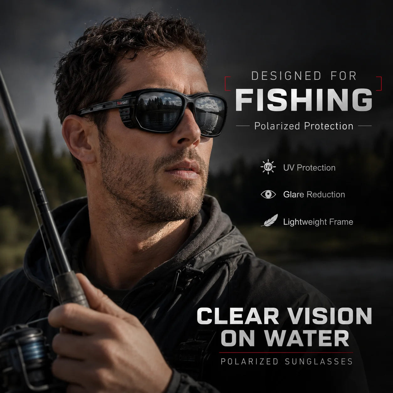 Óculos de Sol Polarizados p/ Pesca e Esportes ao Ar Livre (Masculinos e Femininos) // Proteção UV400 // Resistentes a Impacto // Com Espuma de Proteção e Alça de Segurança // Ideais para Esportes, Direção e Pesca