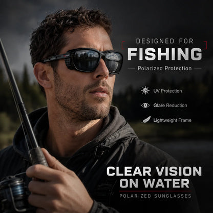 Óculos de Sol Polarizados p/ Pesca e Esportes ao Ar Livre (Masculinos e Femininos) // Proteção UV400 // Resistentes a Impacto // Com Espuma de Proteção e Alça de Segurança // Ideais para Esportes, Direção e Pesca
