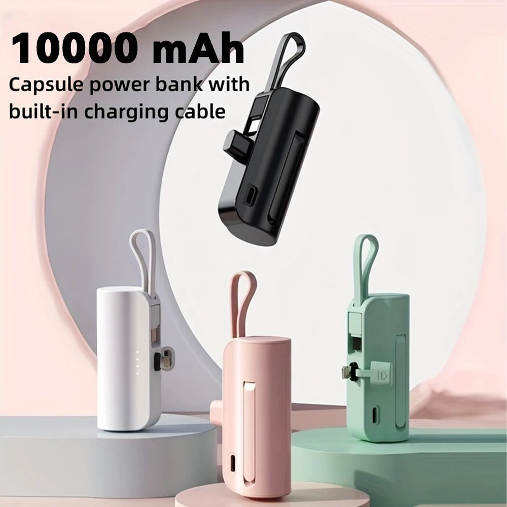 Power Bank 10000mAh Leve Com Cabo Embutido Carregador Portátil Para Celular Emergência Diário