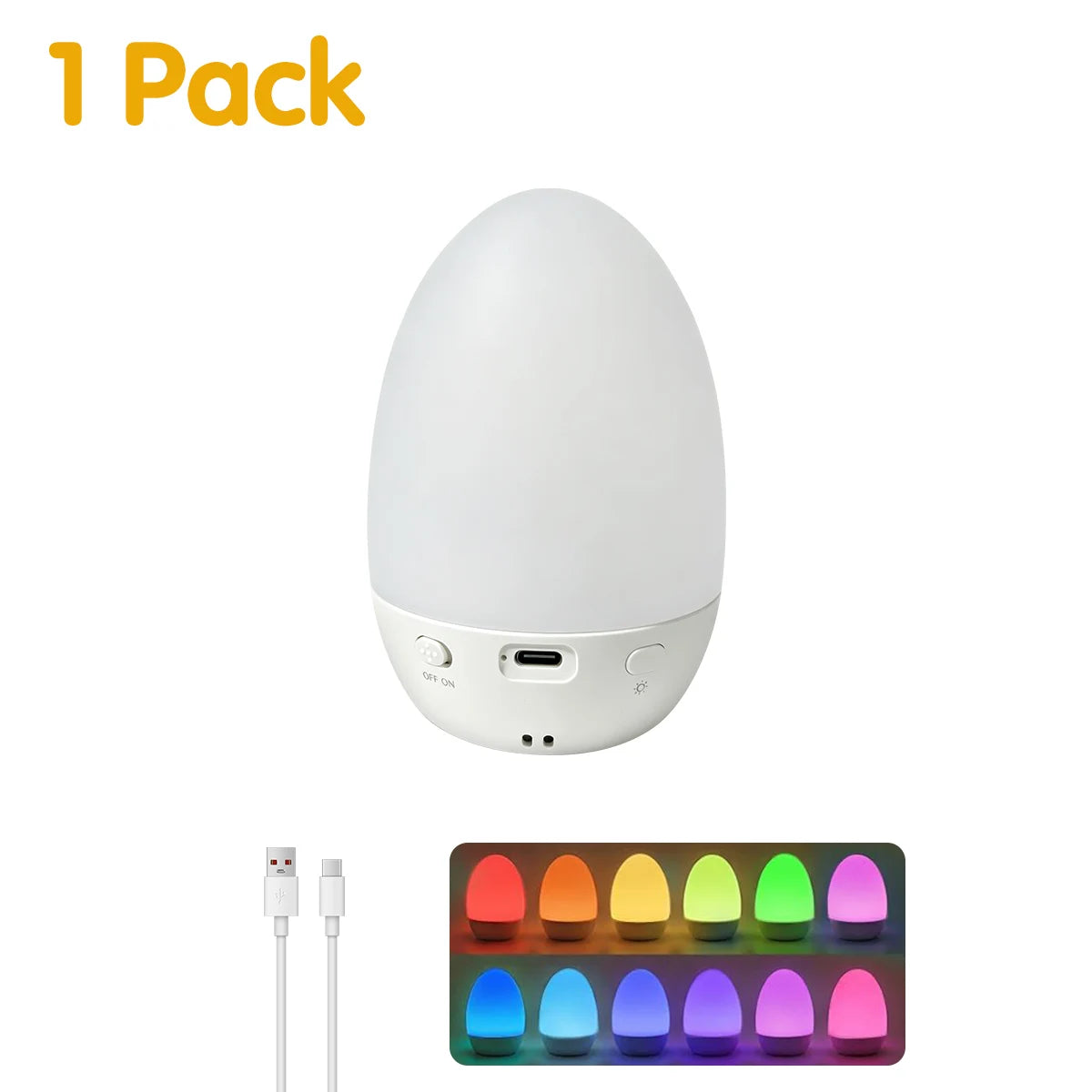 Luz Noturna Infantil em Formato de Ovo // Ideal p/ Amamentação e Presente // 3 Temperaturas de Cor e 12 Cores RGB // Toque Suave (Textura Agradável) // Iluminação Ambiente p/ o Quarto