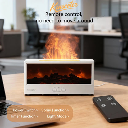Umidificador de Ar com Efeito de Chama de Lareira e Difusor de Óleos Essenciais // Controle Remoto, Luz Noturna Ambiente Colorida // Presente Criativo