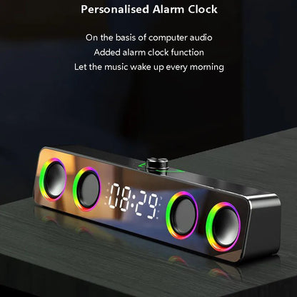 Alto-falante Bluetooth Multimídia Bluetooth 5.0 4 // Estrutura de Alto-Falante Compacto de Mesa // Relógio Display RGB c/ Efeito de Luz